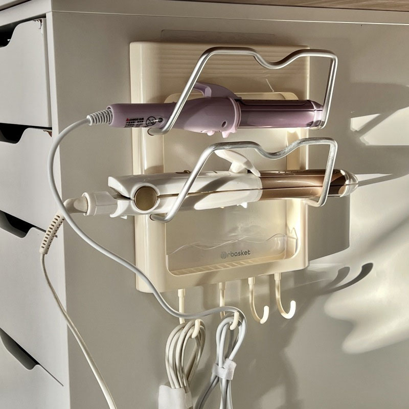 Hårtorkshållare väggmonterad hårtorksförvaringsorganisatör med hyllkrokar multifunktionell borrfri hushållsförvaringshylla