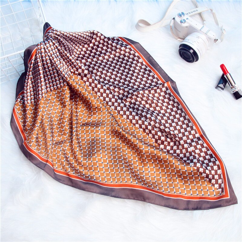 Small Silk Hair Scarf Women Foulard Neck Wrap 70cm Square Kerchief Soft Bandana Leopard Print Lady Head Band Scarve: 11