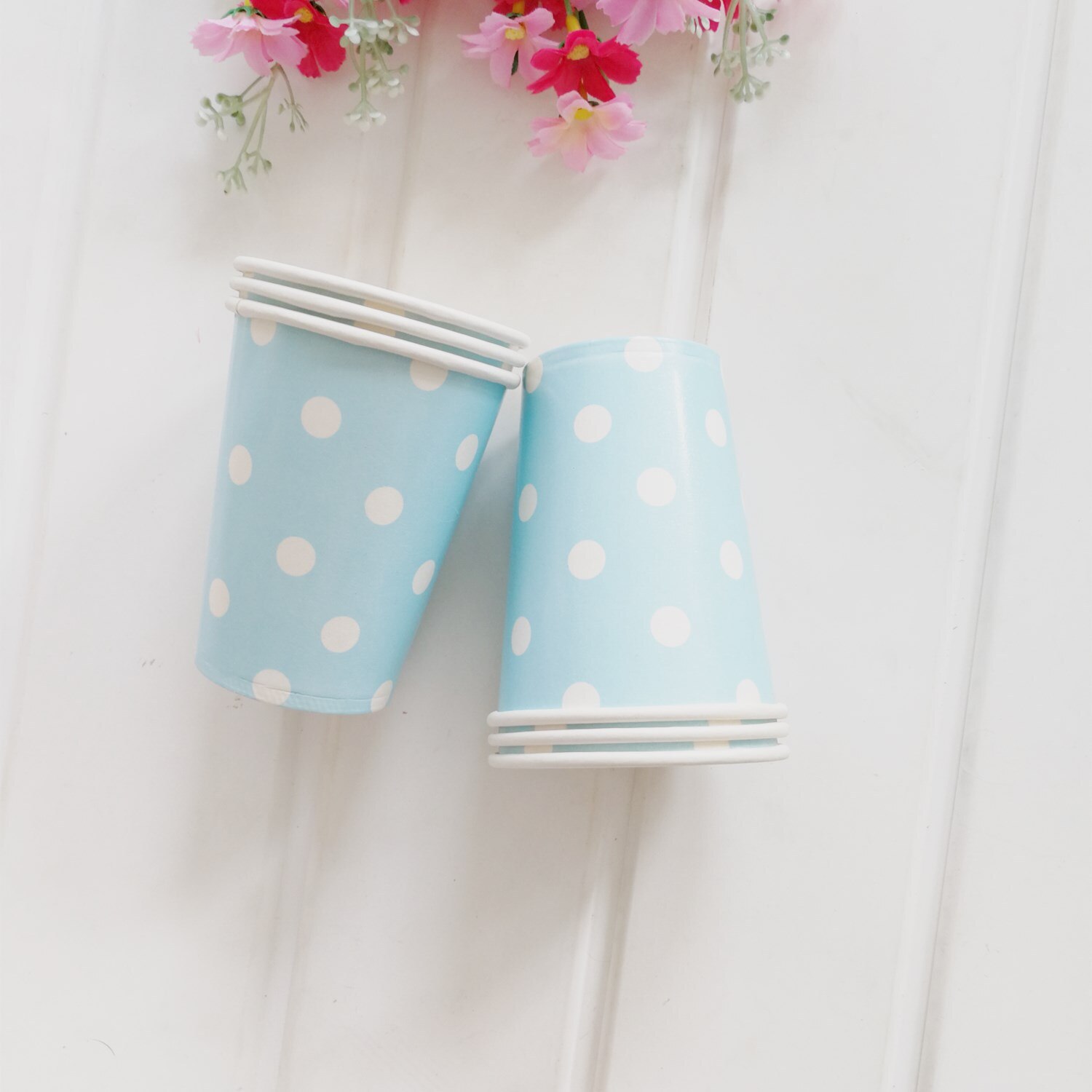 12pcs party polka dot paper cup disposable party paper cup wedding children birthday party supplies cold drink cup: light blue