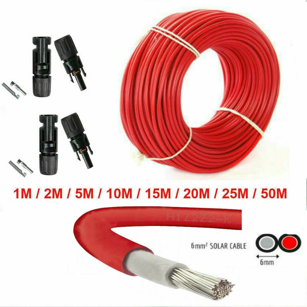 Solar Kabel 5M/10M Rood Zwart Zonnepaneel Pv Kabels Dc 4mm ²/6mm ² Dubbele geïsoleerde Met Optionele 2 Stuks Pv Connector