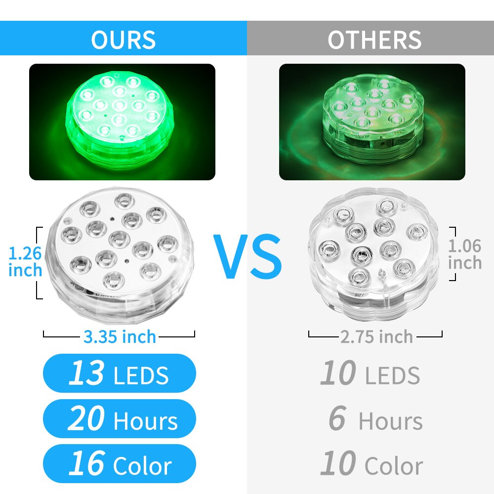 13 LED Submersible Light Remote Controlled RGB Waterproof Underwater Night Lamp Fountain Swimming Pool Light Garden Decoration