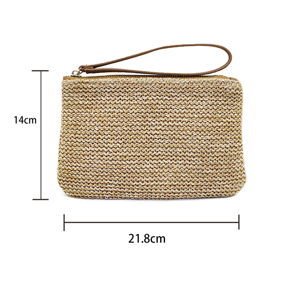 FGGS-Women'S Hand Wrist Type Straw Clutch Summer Beach Sea Handbag, Brown Large