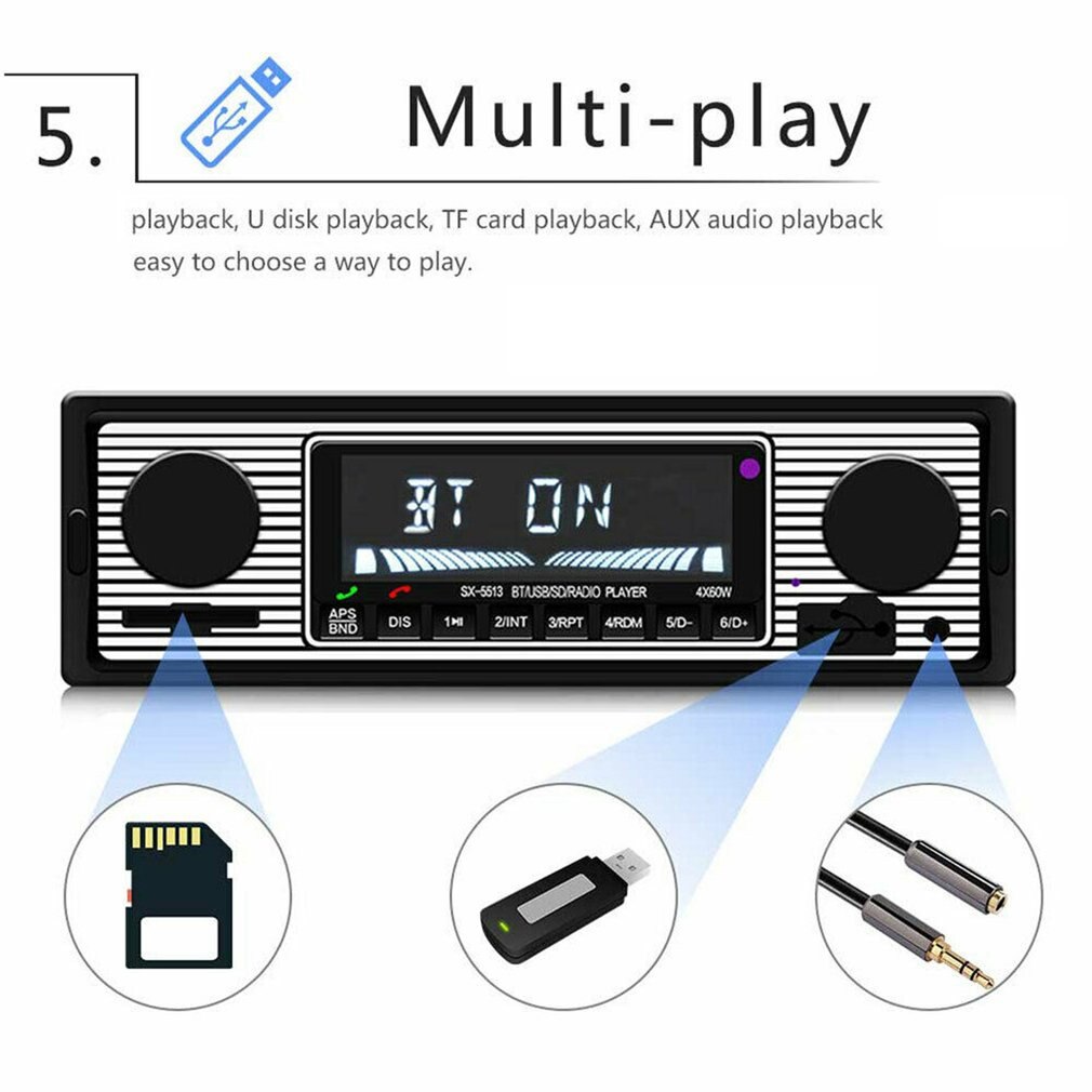 Veteranbil bluetooth fm radio  mp3 spiller stereo usb aux classic car stereo audio oled fargeskjerm bil musikk mediaspiller