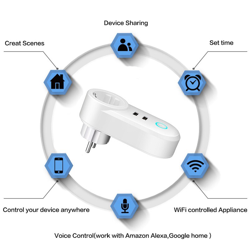 Smart WiFi Power Eu-stecker Outlet Steckdose mit USB Fernbedienung App Control Timer Funktion Arbeit mit Alexa Google Hause assistent