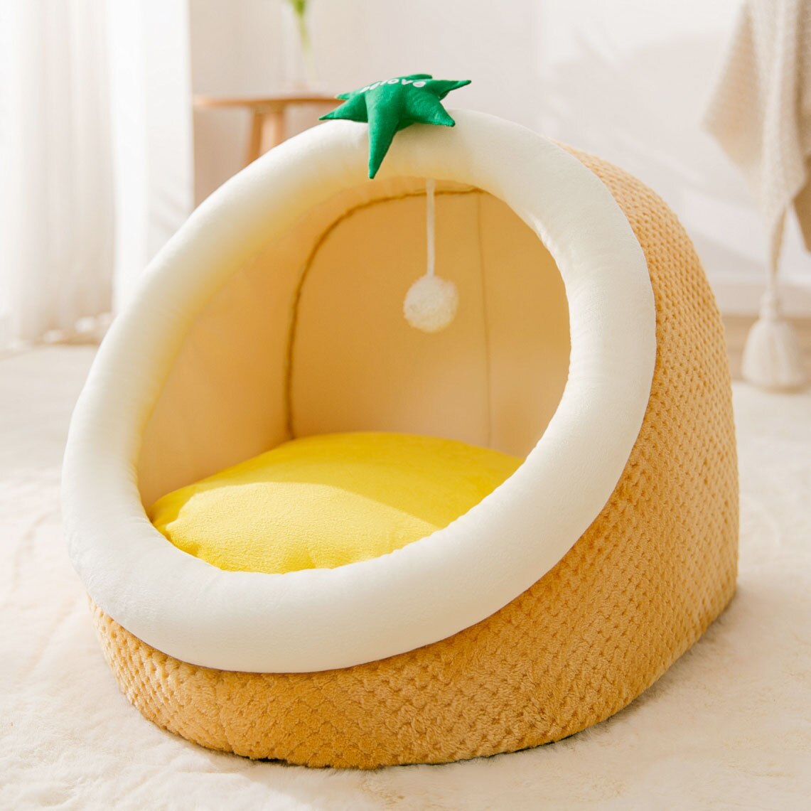 Cute Cat Bed for Indoor Machine Washable Pet Beds for Small Dogs Winter Warm Puppy Cave Cozy Kitten Cushion Calming Dog Bed: Pineapple / S 30x30x28 cm