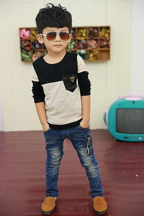 Kinder tops tees kinder t-shirts für jungen langarm t shirts leopard panther baby Size100 ~ 150 junge frühling herbst kleidung