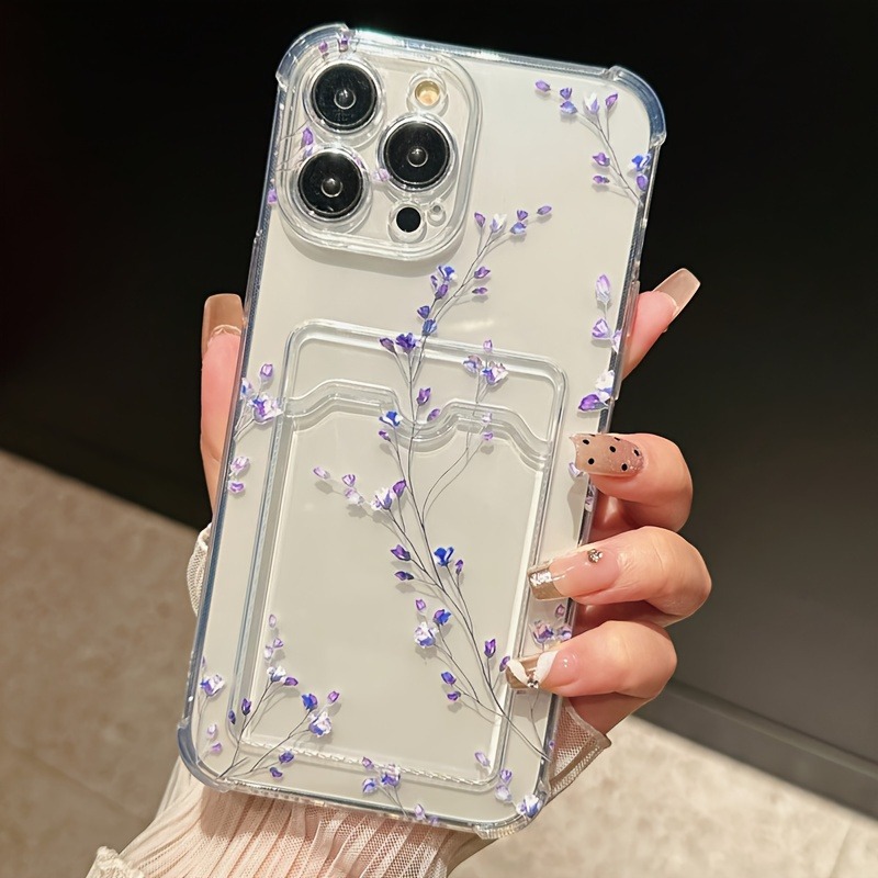 Funda de teléfono con tarjetero transparente para iPhone 15 Pro Max, fundas para iPhone 11 12 13 14 16 XS X XR 7 8 Plus, funda con patrón de flor de ciruelo: Para iPhone 13 Mini