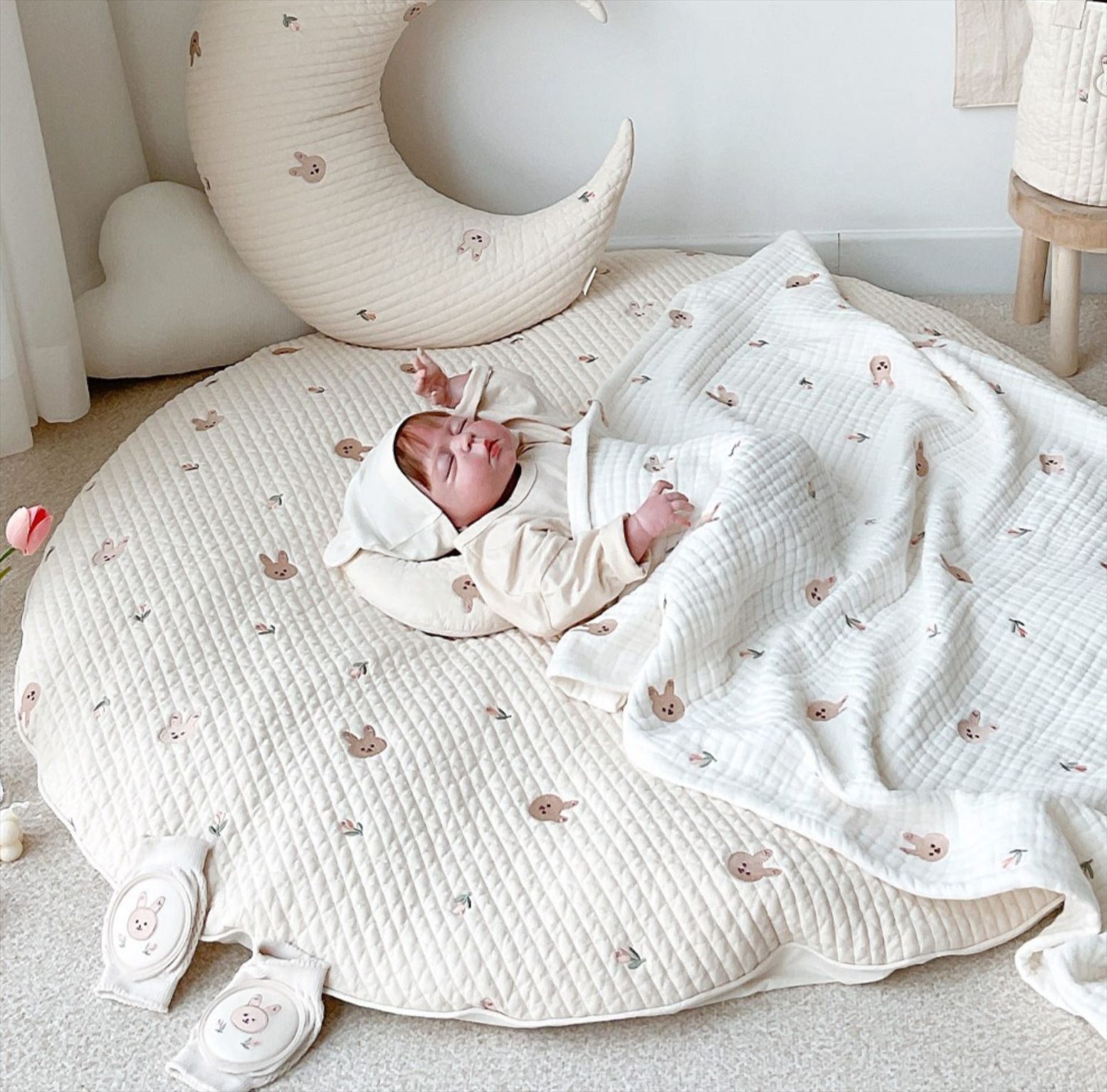 Geborduurde Katoen Speelmat Ronde Baby Verdikte Tapijt Kinderen Kruipen Mat/Kinderen Slaapkamer Decoratie