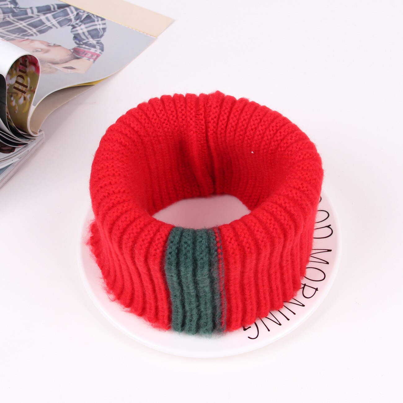 Gebreide halssjaal meisjes dikke warmere fleece binnenkant winter effen snood sjaal wol elastische kinderen kraag ring sjaals: Rood