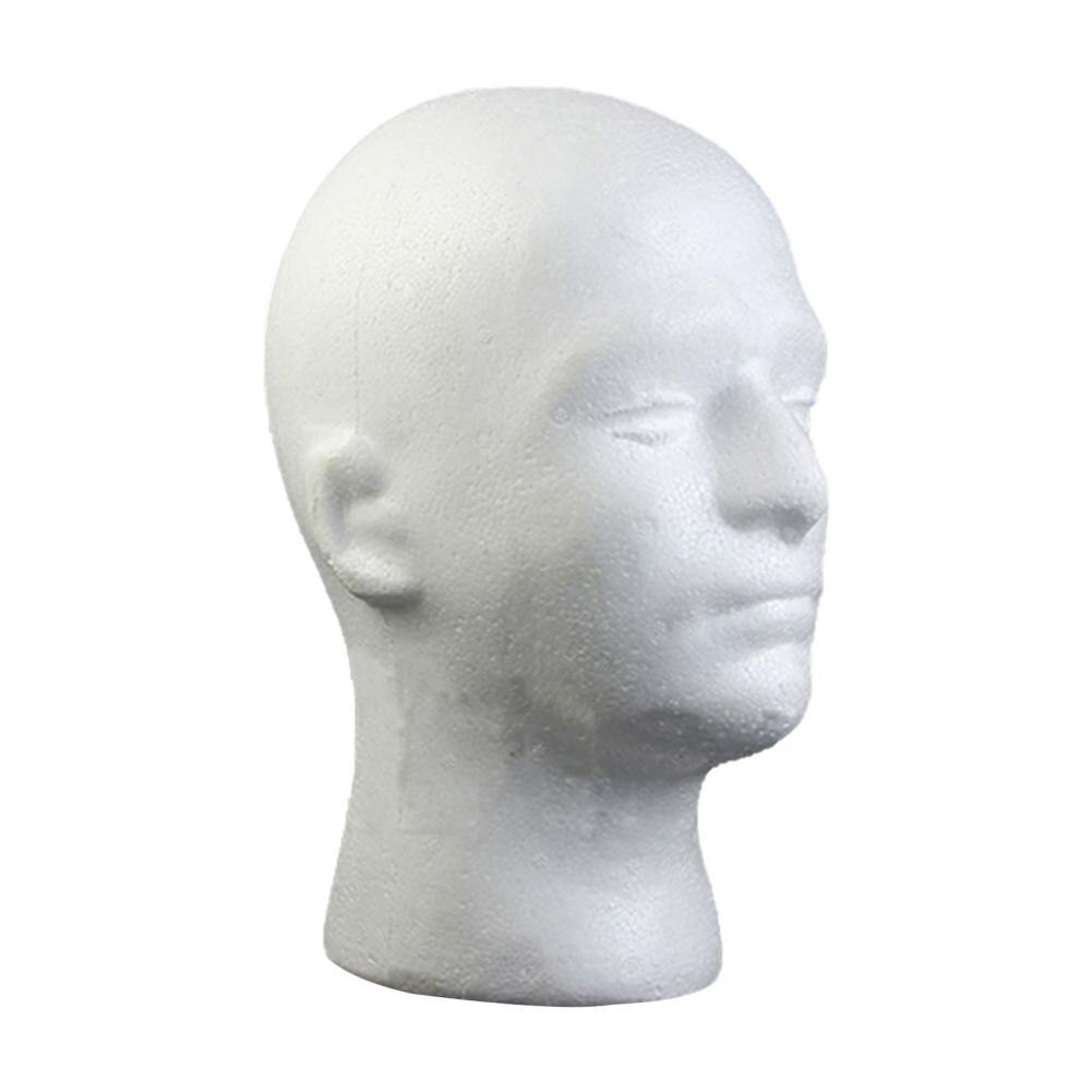 Mandlig mannequin hoved hvid styrofoam skum hoved kosmetik model paryk display briller hat headset display stativ rack