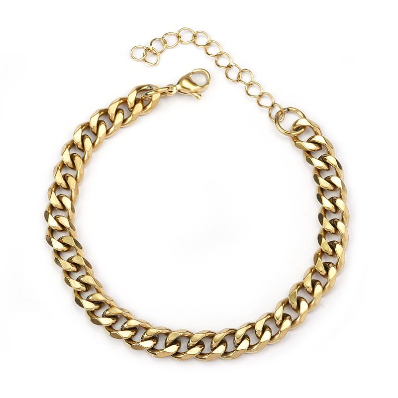 Mode Cubaanse Ketting Armband Voor Mannen Vrouwen 316L Rvs Mannelijke Sieraden Armbanden Met Extender Verstelbare Bangle: Gold 7mm