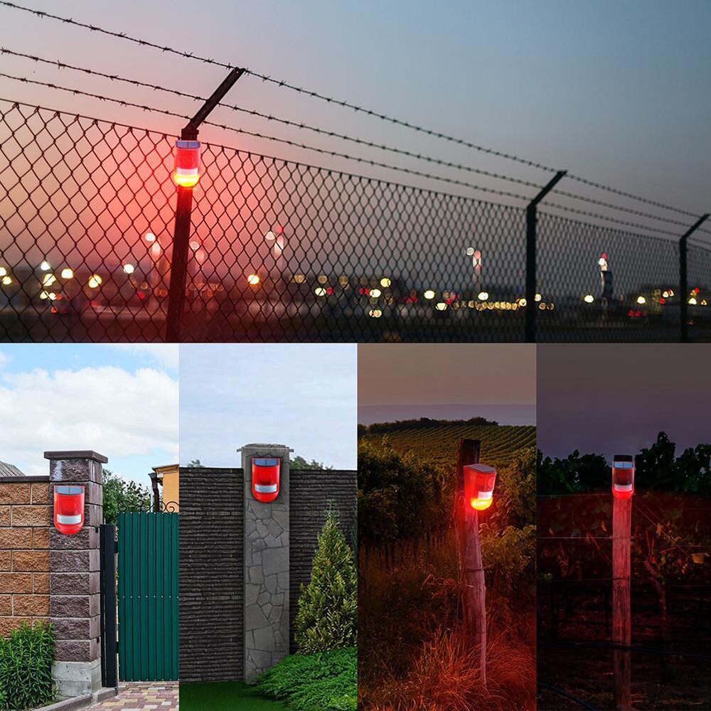 Waterproof Solar 6 LED Alarm Warning Security Anti-Theft Flashing Light Sensor Garden Lamp