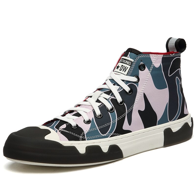Heren high top canvas schoenen camouflage heren sneakers ademend antislip veterschoenen heren gevulkaniseerde schoenen herenschoenen: Blauw / 8
