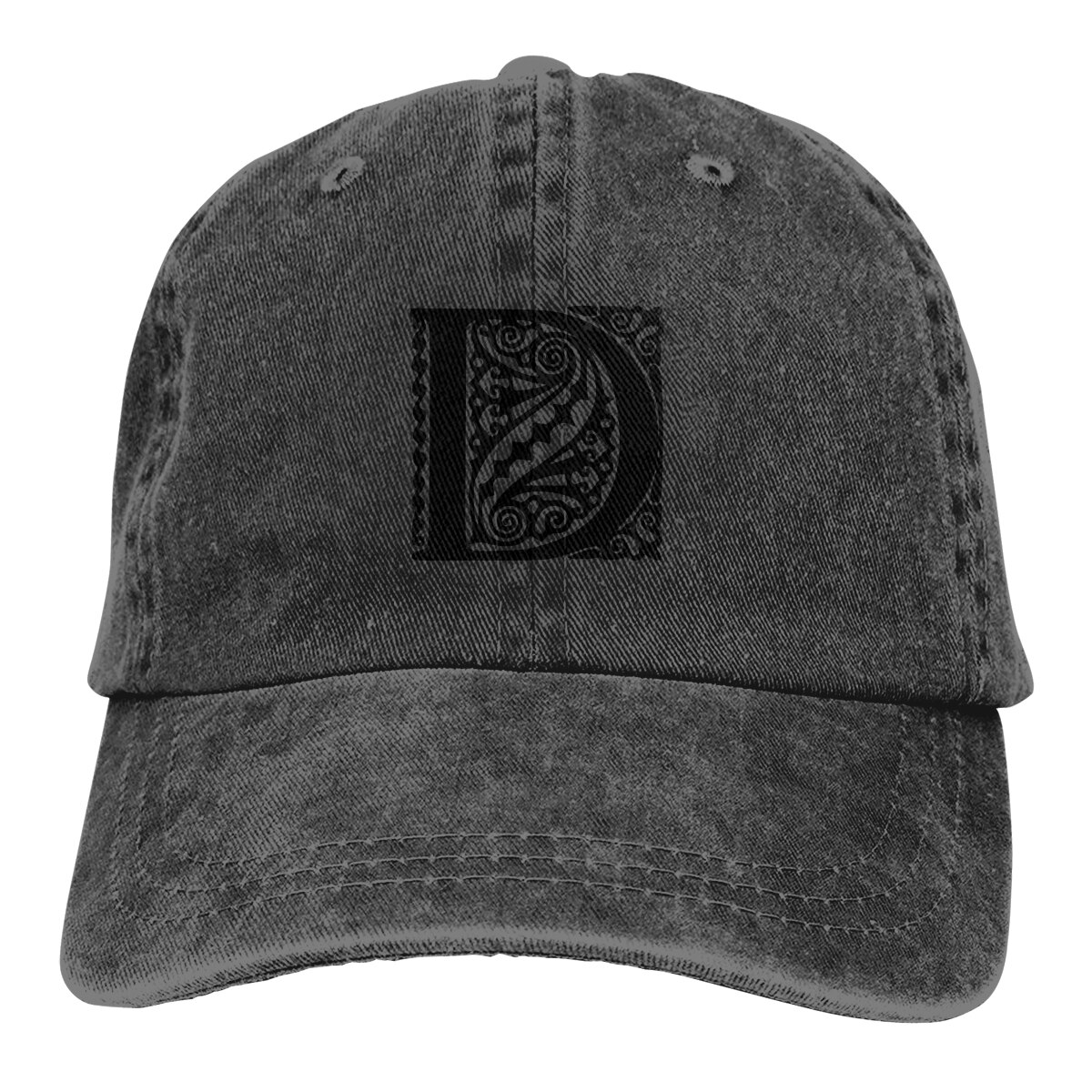 Caligrafía del alfabeto D, del tipo Abc, letras de texto, algodón lavado, Color puro, tablero ligero, gorra de béisbol para hombres, puntadas, sombrero de papá: Black