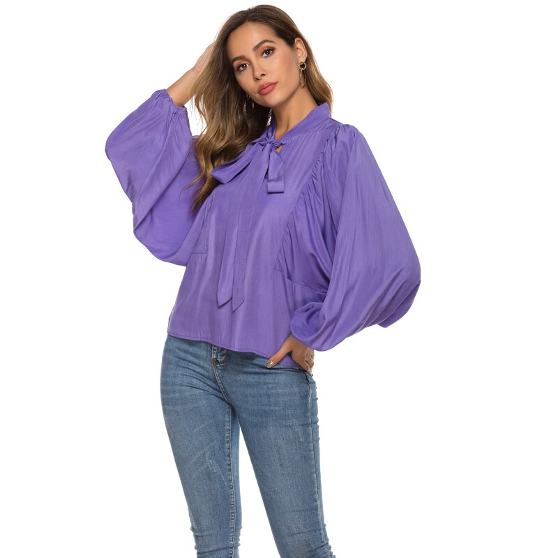 Blusa y blusas de manga larga de linterna para mujer Color púrpura suelta de talla grande de oficina ropa de trabajo camisas primavera otoño