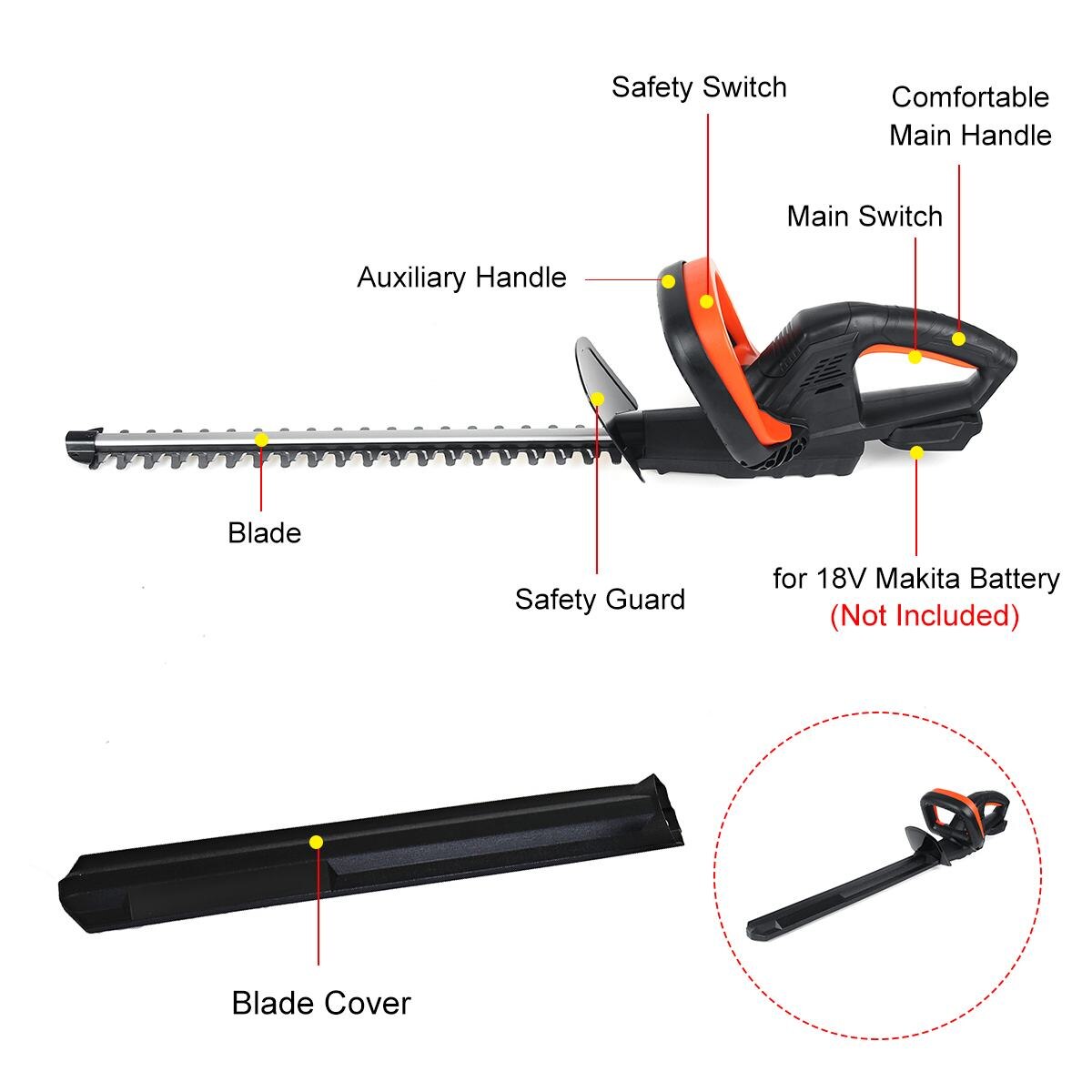 Electric Cordless Hedge Trimmer Weeding Shear Pruning Saw Woodworking Chain Saw Wood Cutter Logging For 18V Makita Battery