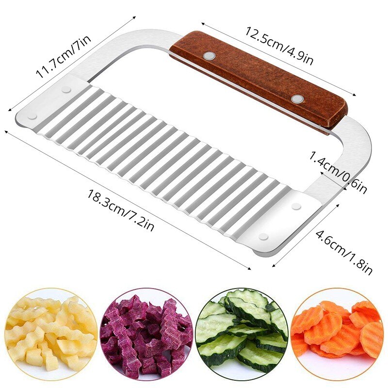Stainless Steel crinkle cutter Potato Wavy Chip Slicer French Fry Slicer waffle fry cutter Vegetable Salad Chopping Knife Tool: B