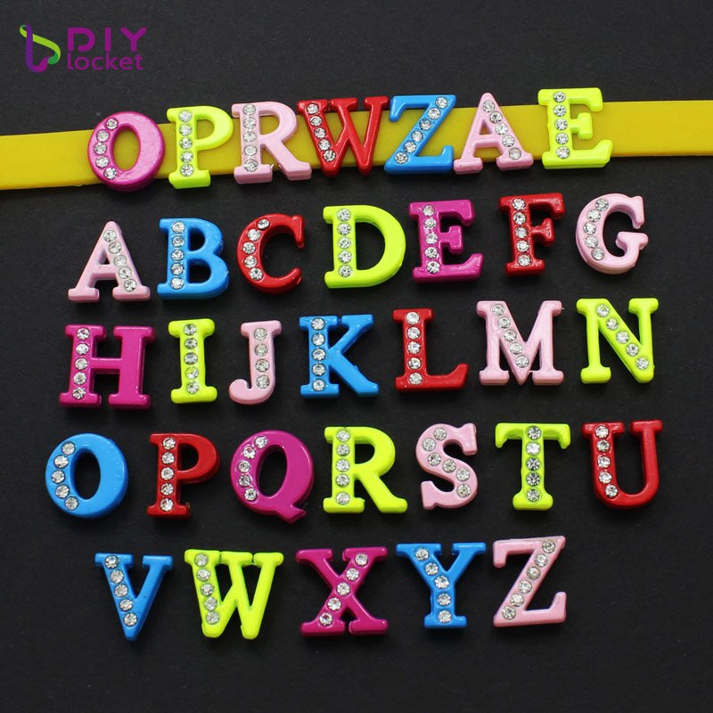 130PCS 8MM Half Rhinestone Color Slide Letters English Alphabet DIY A-Z Fit Wristband /Pet Collar LSSL026*130