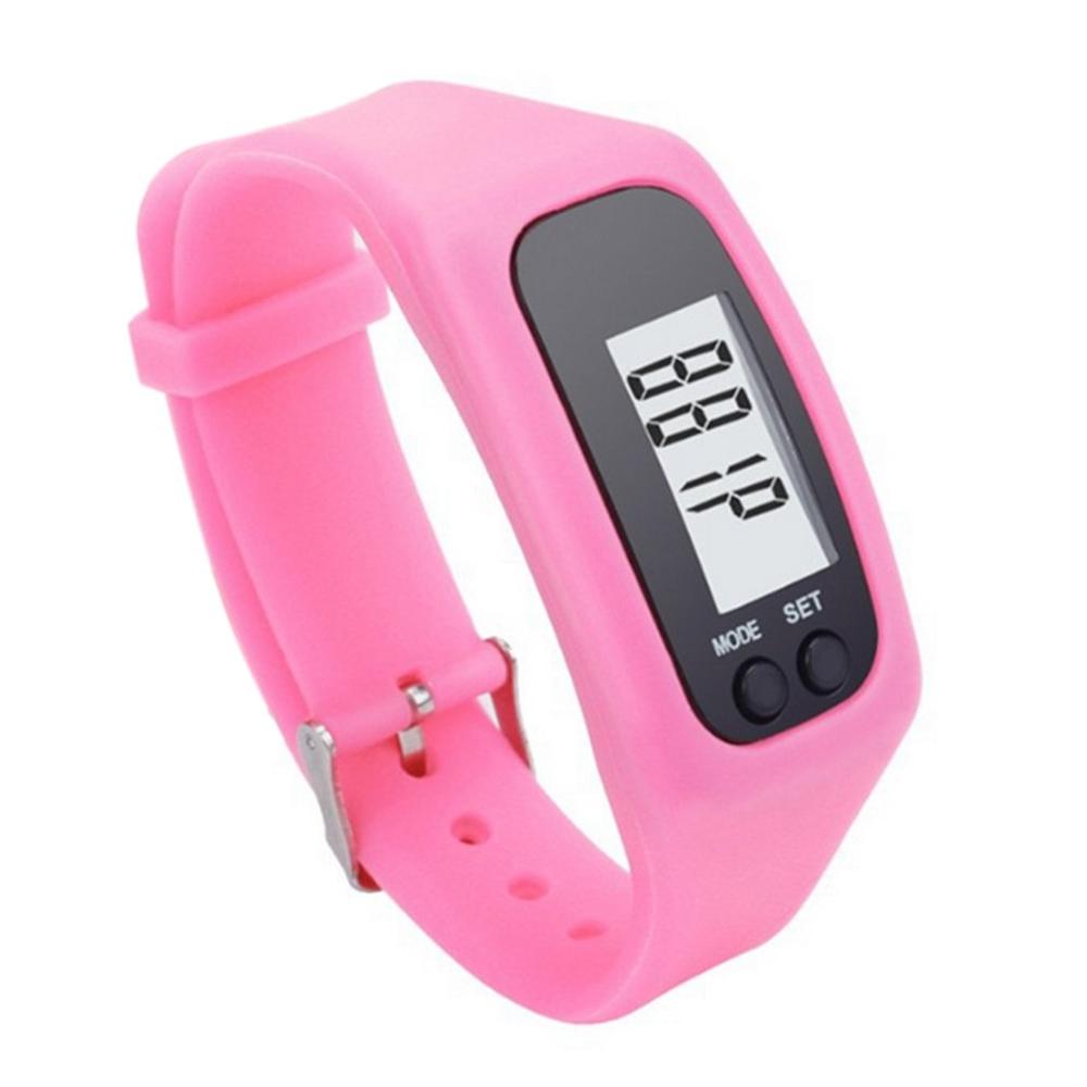 LCD Smart Horloge Armband Stappenteller Sport Monitor Running Sporten Stappenteller Fitness Siliconen Polsbandje: Pink