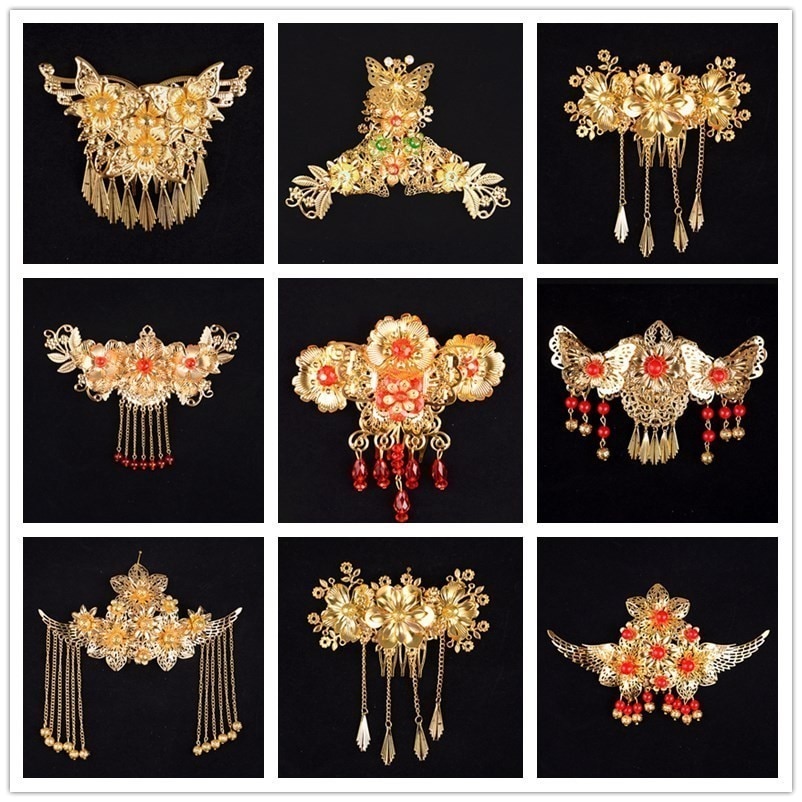 AINILIDAN Bride Tiara Golden Hair Combs Chinese Style Wedding Hair Accessories Small Phoenix Coronet Bridal Crown Forehead