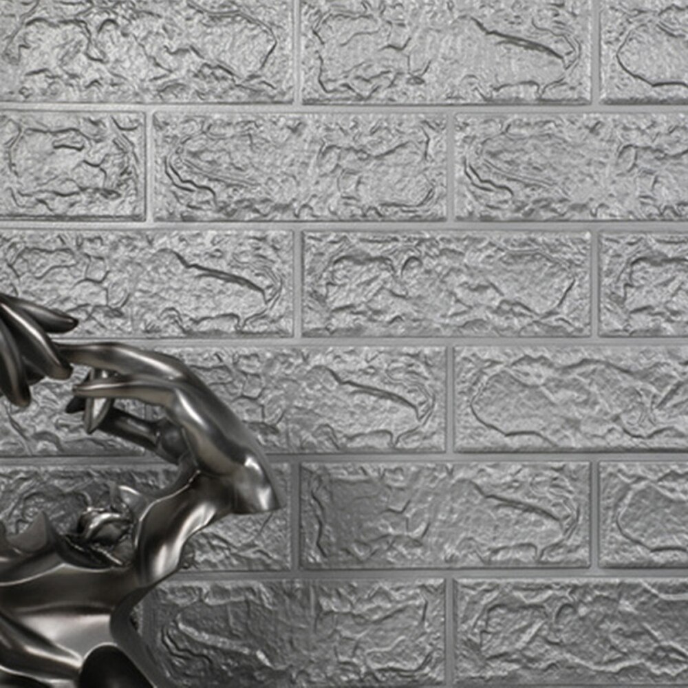 Paneles de imitación de ladrillo para pared 3D, autoadhesivo de pared grande, impermeable, espuma PE, hogar, dormitorio, sala de estar, cocina, TV, fondo: Gris