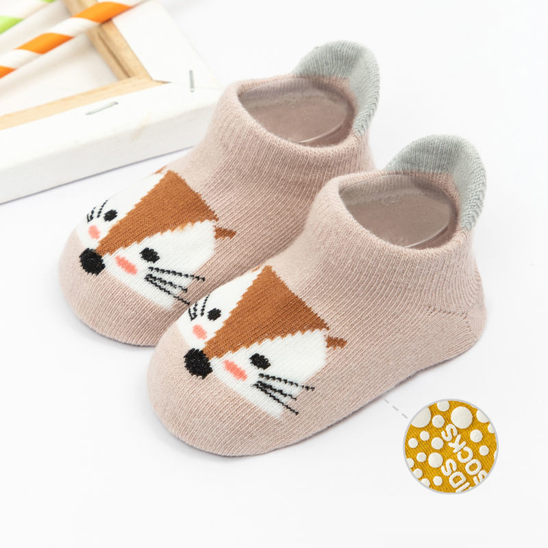 Calzini per bambini primavera simpatico cartone animato antiscivolo 7-13cm lunghezza del piede 0-3 anni per calzini da pavimento per bambina autunno estate: Fox / 0-1Y (7-10cm)