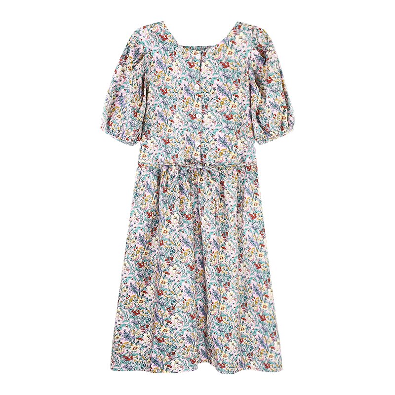 Ezgaga floral impresso vestido feminino estilo francês vintage meia manga sopro 2021 primavera verão menina terno vestidos elegantes