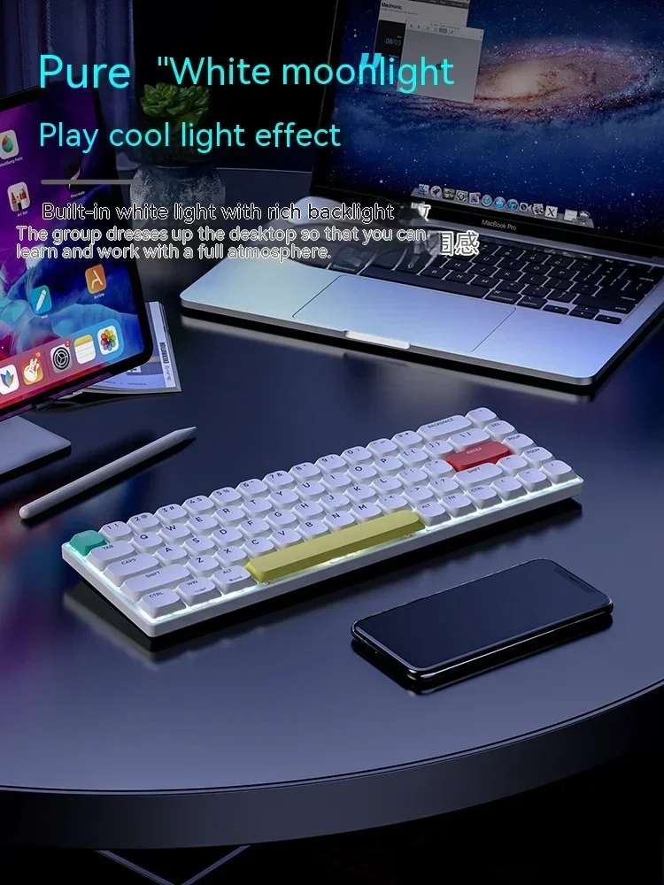 Xinmeng-Clavier mécanique C68 Bluetooth à profil bas, clavier de bureau RVB remplaçable à , trois modes, iPad, tablette, PC, joueur