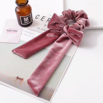 Kvinners bånd sløyfe fløyel hår scrunchies hår slips hår tilbehør hestehale holder hår: Ts6- rosa