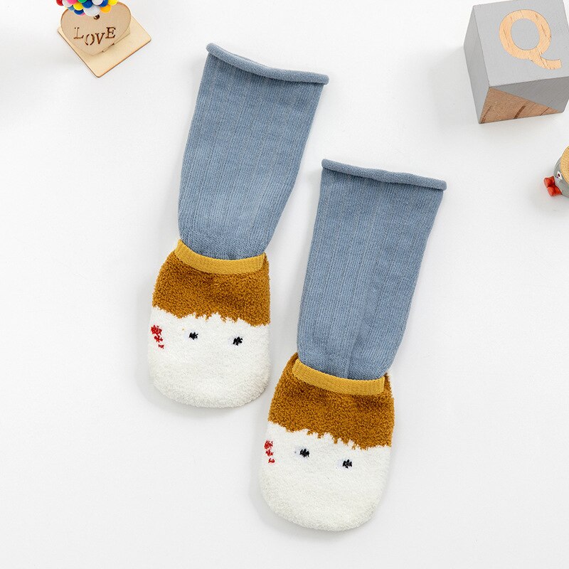 Chaussettes pour enfants, chaussettes de sol épaisses pour bébés, antidérapantes et chaudes, en Tube, pour garçons et filles, collection automne et hiver: Light Blue / S 0-1T