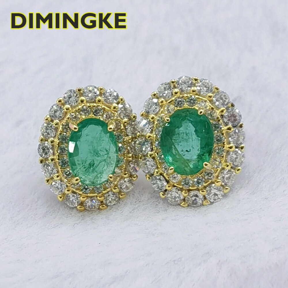 DIMINGKE-pendientes de plata de Esmeralda S925 para mujer, joyería de aniversario de boda, de cumpleaños, 5x7MM