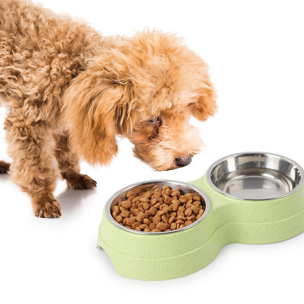 Recipiente de alimentación para mascotas de acero inoxidable, cuenco de agua para comida de dos mascotas, cuenco antideslizante para perros y gatos, plato para comer, comedero para mascotas, accesorios para perros