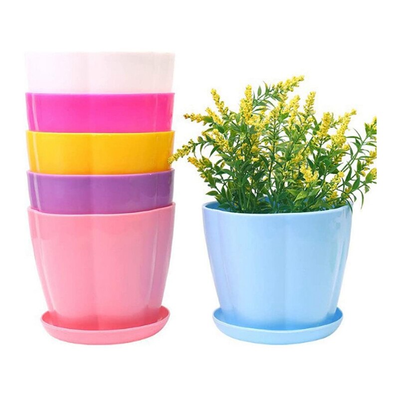 Multi Color Thick Plastic Plant Pots Seedling Nursery Transplanting Planter Container Outdoor Indoor,9 Pack