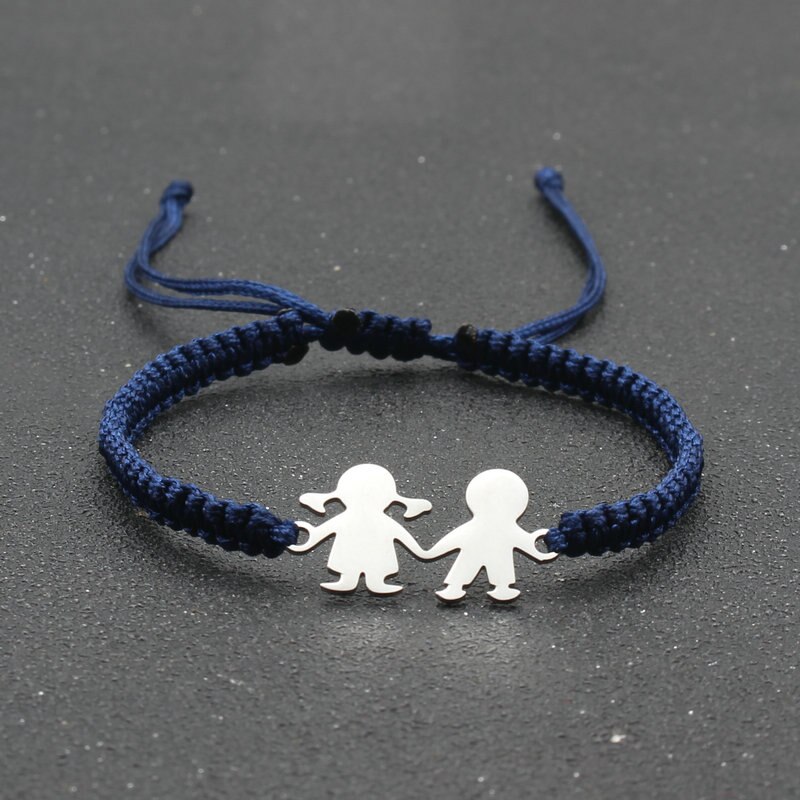 Leuke Familie Stijl Roestvrij Staal Jongen Meisje Bedelarmband Lucky String Handgemaakte Braid Verstelbare Armbanden Voor Vrouwen Mannen Stellen: Navy