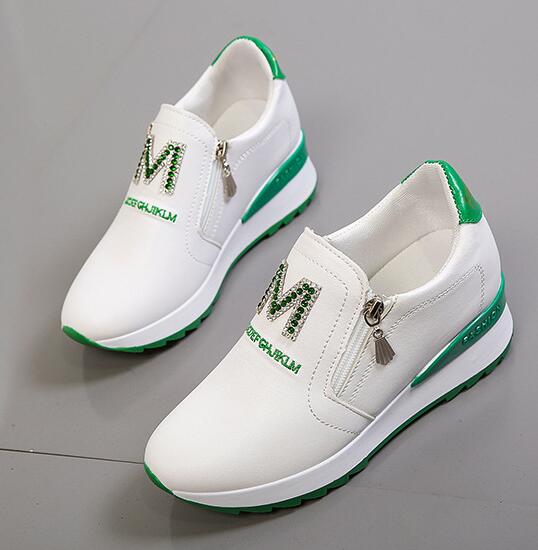 Lata skor en pedal fritidsskor vita platåskor dam sneakers strass andas höjd ökande skor