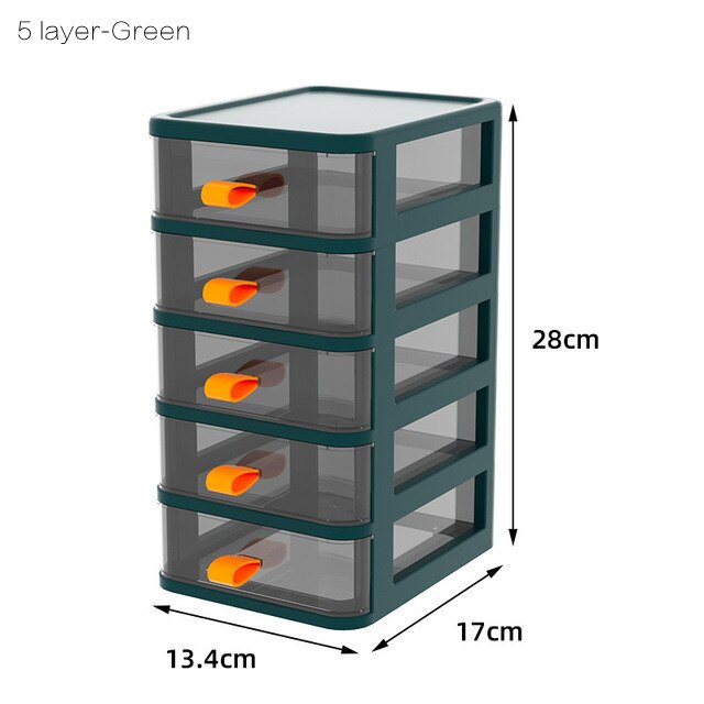 Transparent Desktop Storage Box Drawer Storage Cabinet Plastic Stationary Holder Storage For Jewelry Cosmetic Dust-proof Box: 5 layer-Green