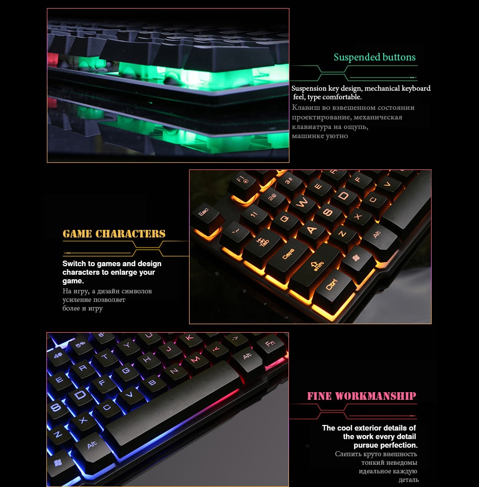 Keyboard With Backlight RGB Waterproof Mechanical Keyboards Feeling Gaming Russian Gamer PC Computer LED 104 Keys Standard USB