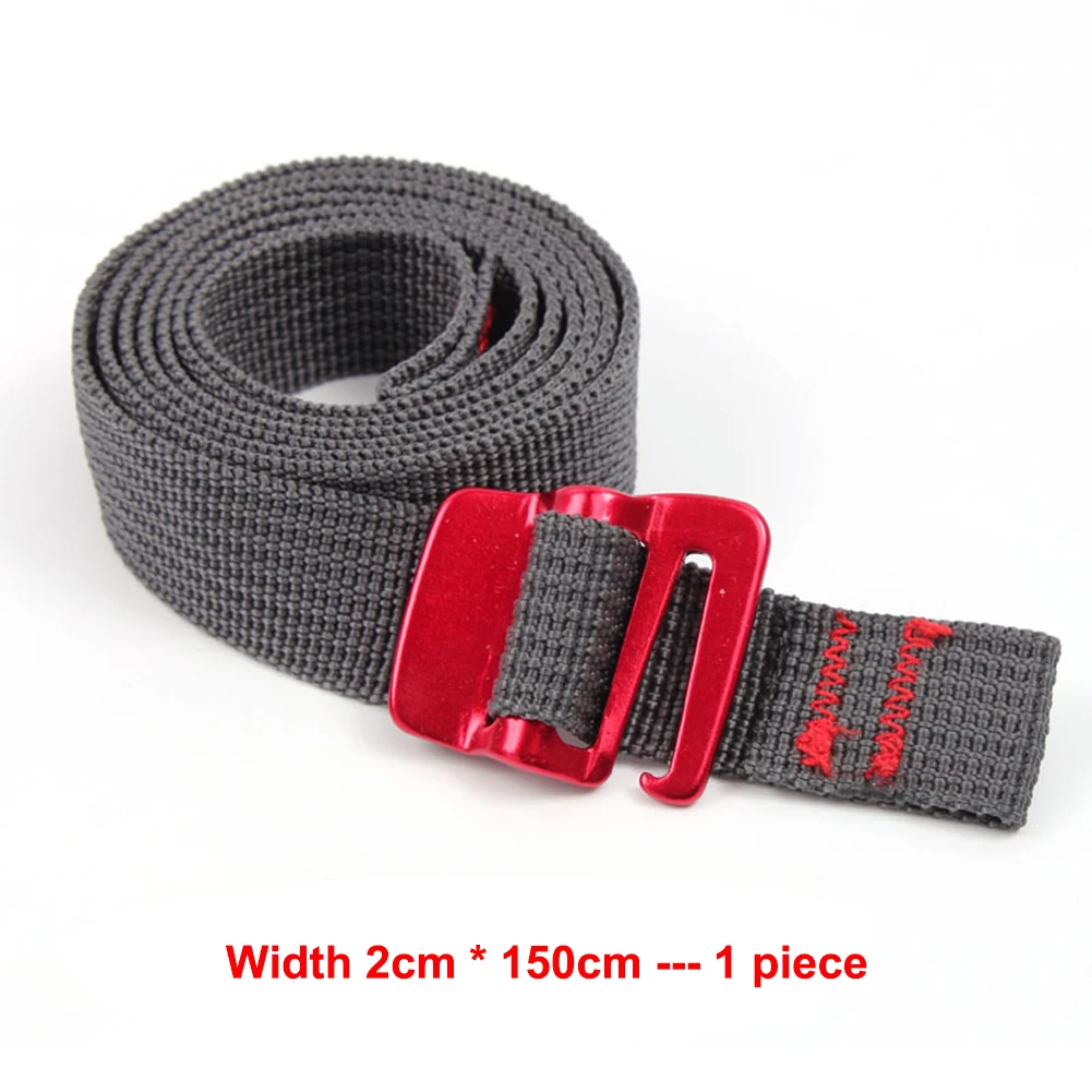 1.5m Outdoor Travel Backpack Nylon Tape Rope with Quick Release Hook Hiking Climbing Tension Belts Buckle Tie-Down Belt Straps: Silver