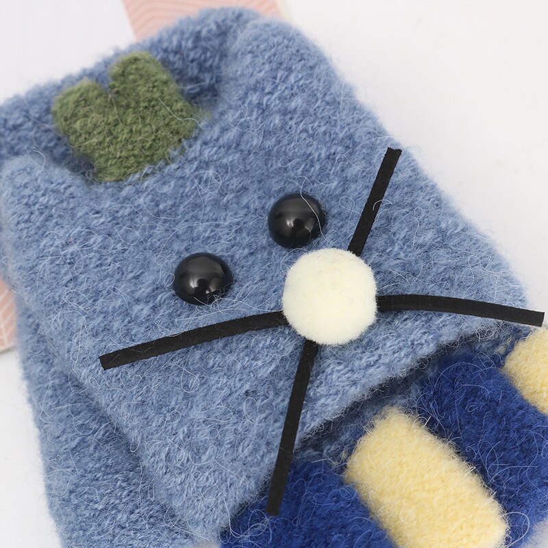 Kids Winter Warm Handschoenen Baby Wanten Leuke Cartoon Vingerloze Handschoenen Gebreide Flip Half Vinger Wanten Jongens Meisjes Kerstcadeaus