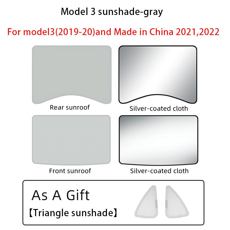 For tesla model 3 2022/model Y Glass roof Sunshade Front Rear Sunroof Skylight Blind Shading Net sunroof sunshade: model3 gray CN