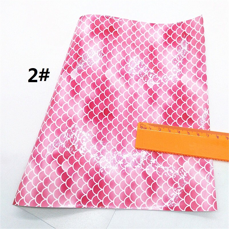 Fish Scales Printed Faux Leather Fabric Sheet Mermaid Smooth Synthetic Leather Faux Vinil For Bows Earrings DIY A4 SIZE R536B: 2
