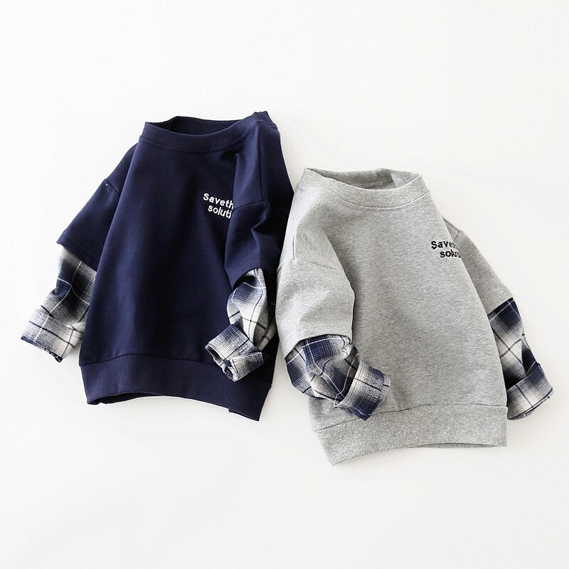 Mudkingdom Jungen Sweatshirts Rippen Klar Crewneck Baumwolle Langarm Tops Frühling und Herbst Tropfen Schulter Kid Kleidung