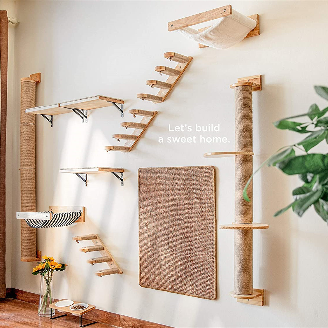 Hamac mural pour chat, meubles pour animaux de compagnie, ensemble d'étagères murales pour chaton, perche pour chat, poste d'escalade à gratter en bois, jouet pour maison d'arbre pour chat
