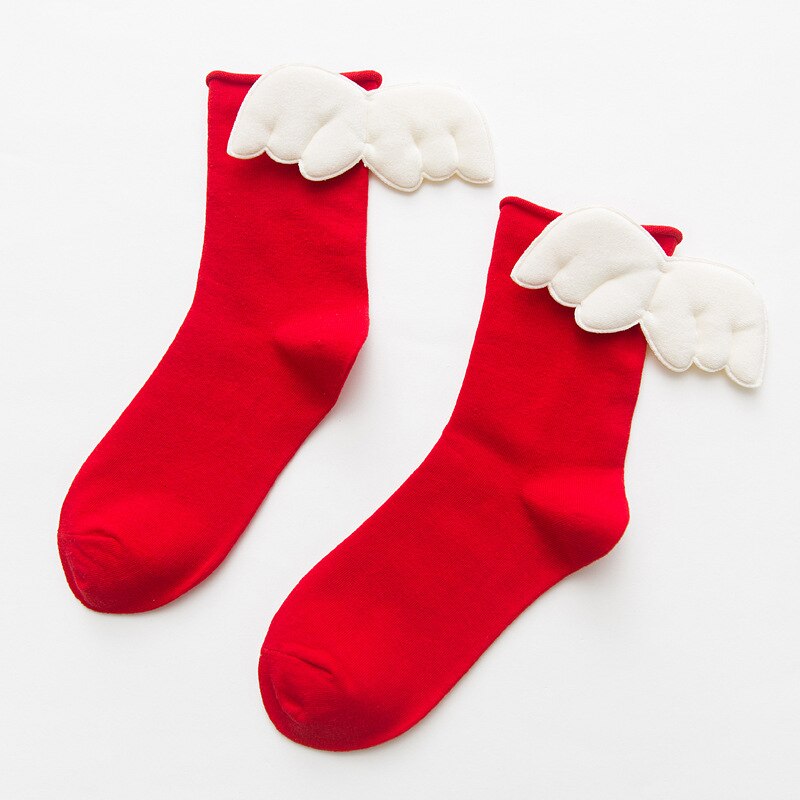 Dreamlikelin femei șosete cu aripi de înger dulce kawaii studente fete șosete prințesă din bumbac moale: Roşu