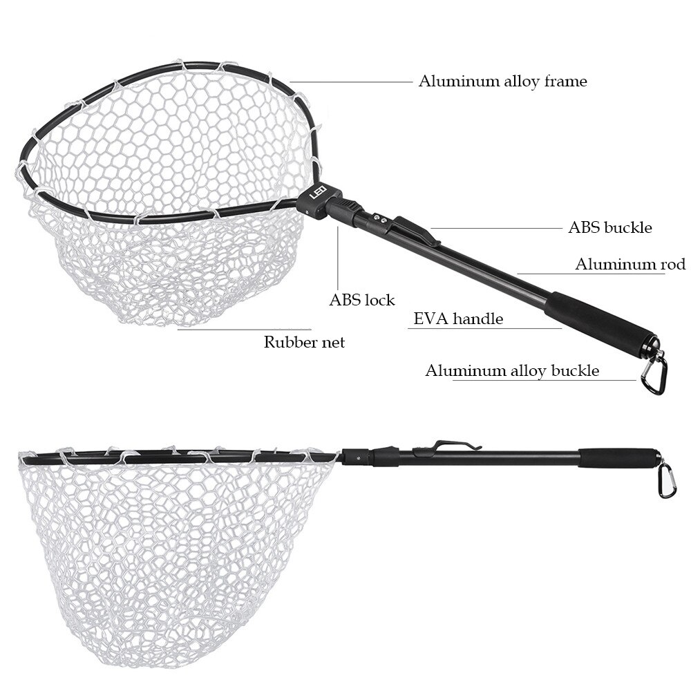 Foldable Triangle Fishing Landing Net 85cm Aluminum Alloy Telescopic Folding Retractable Handle Pole 26cm Depth Rubber Dip Net