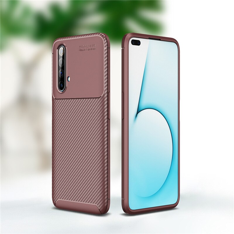 Carbon Fiber Case For Realme X3 SuperZoom Case Full Protection Soft Silicone Back Cover For Realme X3 SuperZoom Frosted Case: Dark Brown