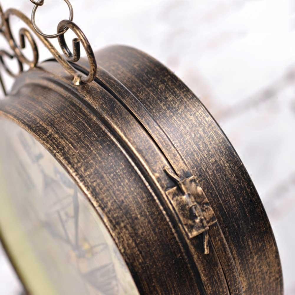 3d årgang veggklokke retro dobbeltsidig enkel stille kvarts veggklokke smijern rund klokke til stue dekorasjon