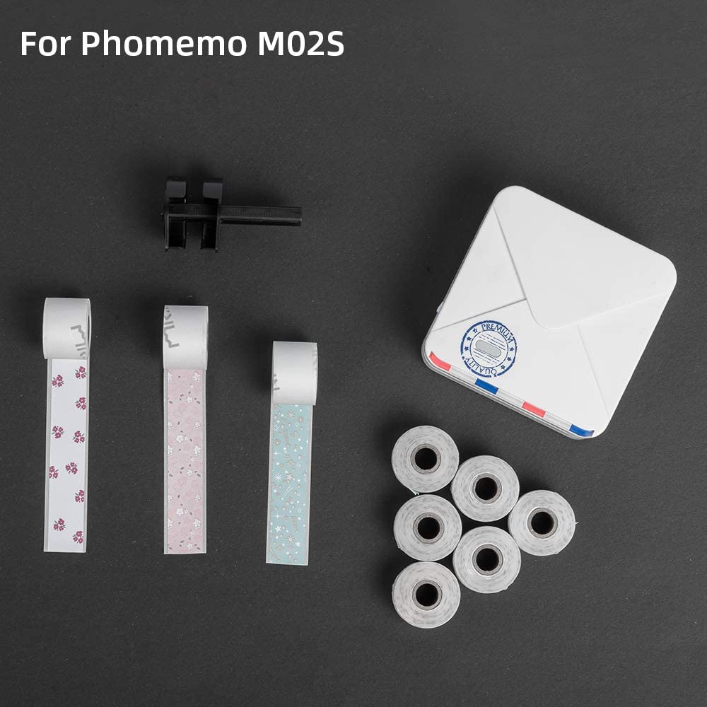 Phomemo liten etikett papir for  m02s klebrig lapper mønstret termisk klistremerke for  m02 pro printer sort karakter termisk papirrull