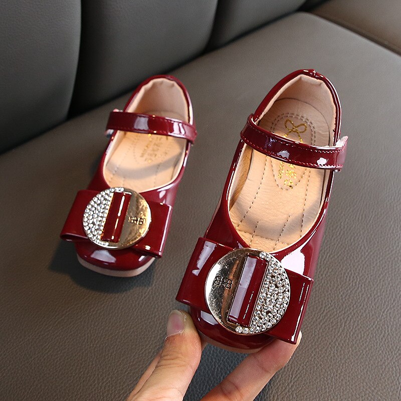 AFDSWG spring and fall kids leather shoes pink girls princess shoes Black children's dance shoes wine red little girl shoes: wine red / 8