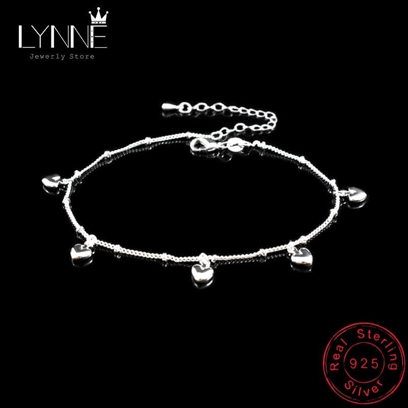 925 Sterling Silver Simple Exquisite Heart Pendant Anklets Women Jewelry Birthday Summer Foot Chain Bracelets